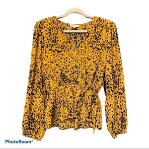 Sage & Citrus Faux Wrap Blouse with Peplum Bottom